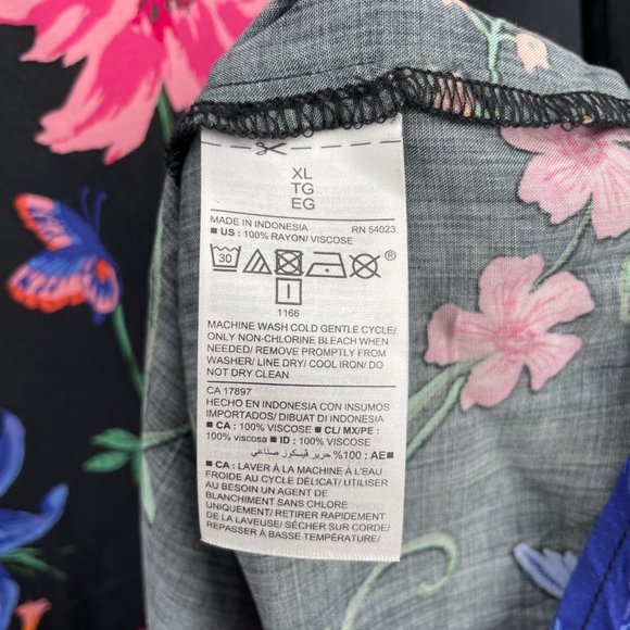 Old Navy Size X-Large Long Bell Sleeve Black Multicolor Floral Shift Dress Rayon - Picture 6 of 6